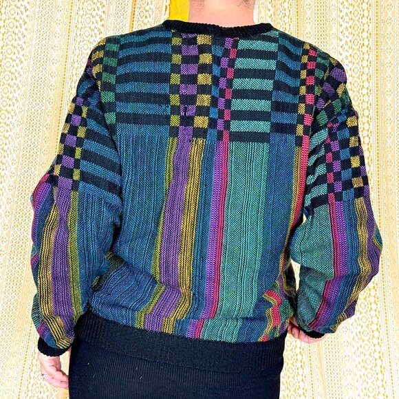 Vintage 80s Bianculli Neon Geometric Maximalist Women's Sweater Size L RARE - Picture 8 of 17
